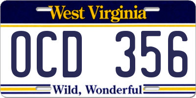 WV license plate OCD356