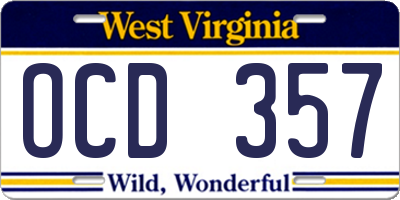 WV license plate OCD357
