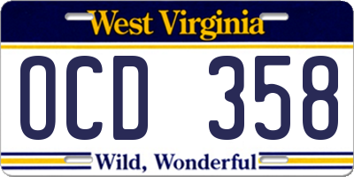 WV license plate OCD358