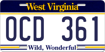 WV license plate OCD361