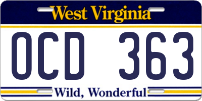 WV license plate OCD363