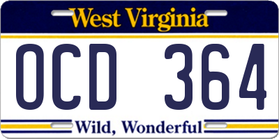 WV license plate OCD364