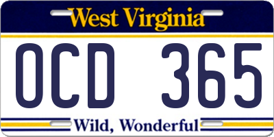 WV license plate OCD365