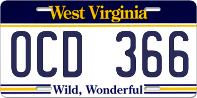 WV license plate OCD366