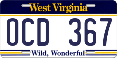 WV license plate OCD367
