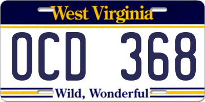 WV license plate OCD368