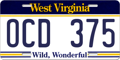 WV license plate OCD375