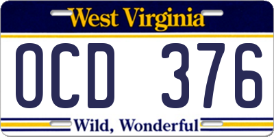 WV license plate OCD376