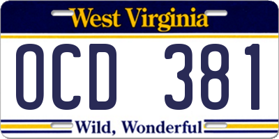 WV license plate OCD381