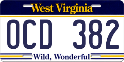 WV license plate OCD382