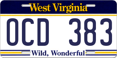 WV license plate OCD383