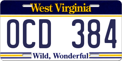WV license plate OCD384