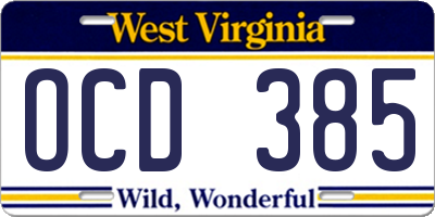 WV license plate OCD385