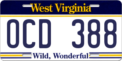 WV license plate OCD388