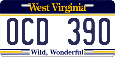 WV license plate OCD390