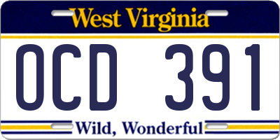 WV license plate OCD391