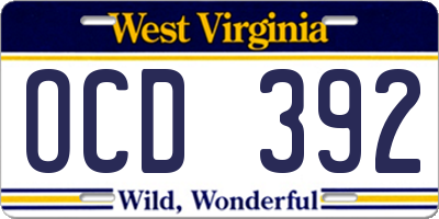 WV license plate OCD392