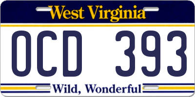 WV license plate OCD393