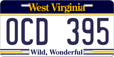 WV license plate OCD395