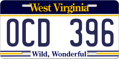 WV license plate OCD396