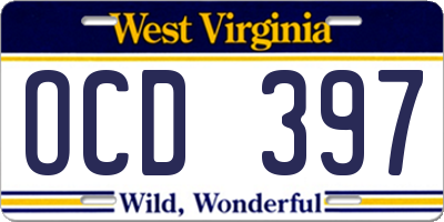 WV license plate OCD397