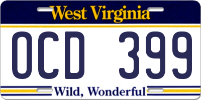WV license plate OCD399