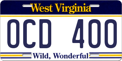 WV license plate OCD400