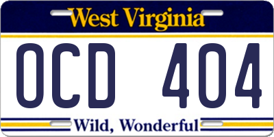 WV license plate OCD404