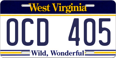 WV license plate OCD405