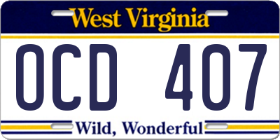 WV license plate OCD407