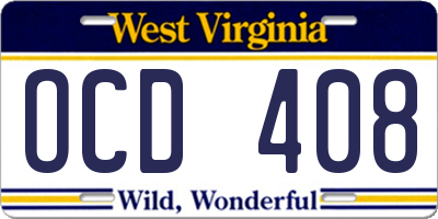 WV license plate OCD408