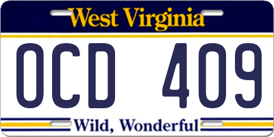 WV license plate OCD409