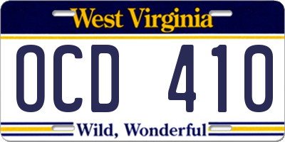 WV license plate OCD410