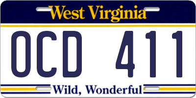 WV license plate OCD411