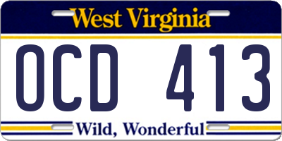 WV license plate OCD413