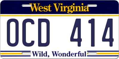 WV license plate OCD414