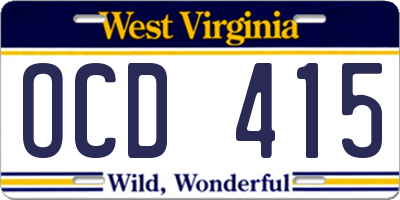 WV license plate OCD415