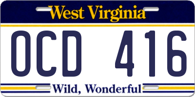 WV license plate OCD416