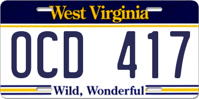 WV license plate OCD417