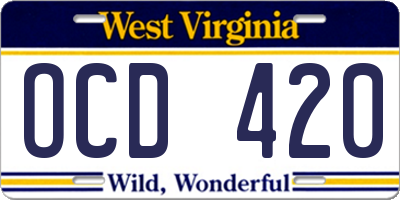 WV license plate OCD420