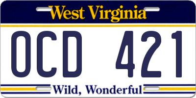 WV license plate OCD421