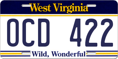 WV license plate OCD422