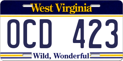 WV license plate OCD423
