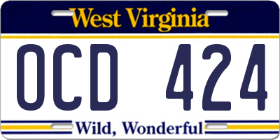WV license plate OCD424