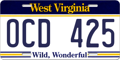 WV license plate OCD425