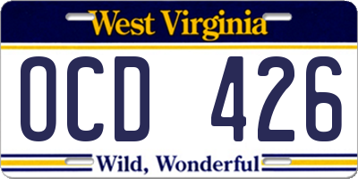 WV license plate OCD426