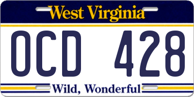 WV license plate OCD428