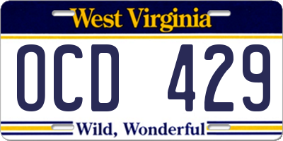 WV license plate OCD429