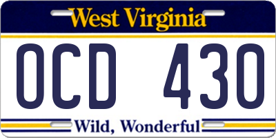 WV license plate OCD430