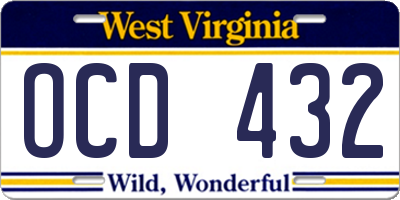 WV license plate OCD432